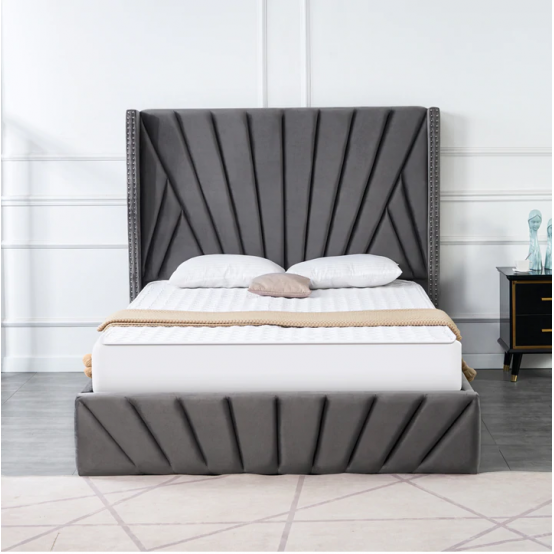   Glamour Hydraulic Storage Bed  Grey Velvet From