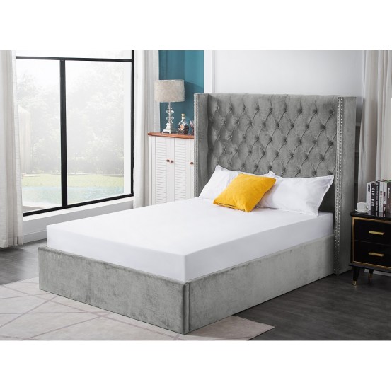   Tracy Storage-Bed 2 Sizes  Grey Velvet From