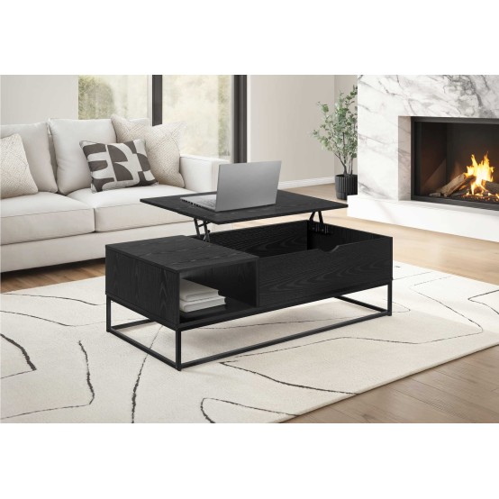    Raven COFFEE TABLE  48"L / LIFT-TOP BLACK / BLACK METAL